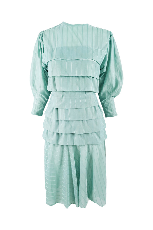Vintage Mint Tiered Puff Sleeve Dress, 1970s