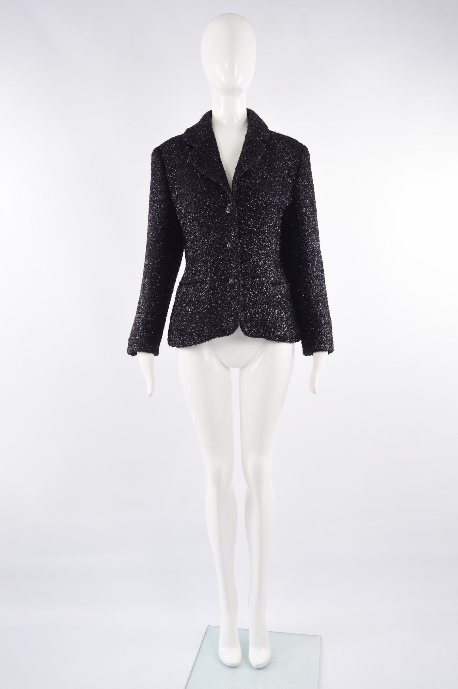 Preowned Black Fuzzy Vintage Lurex & Wool Jacket, 1980s