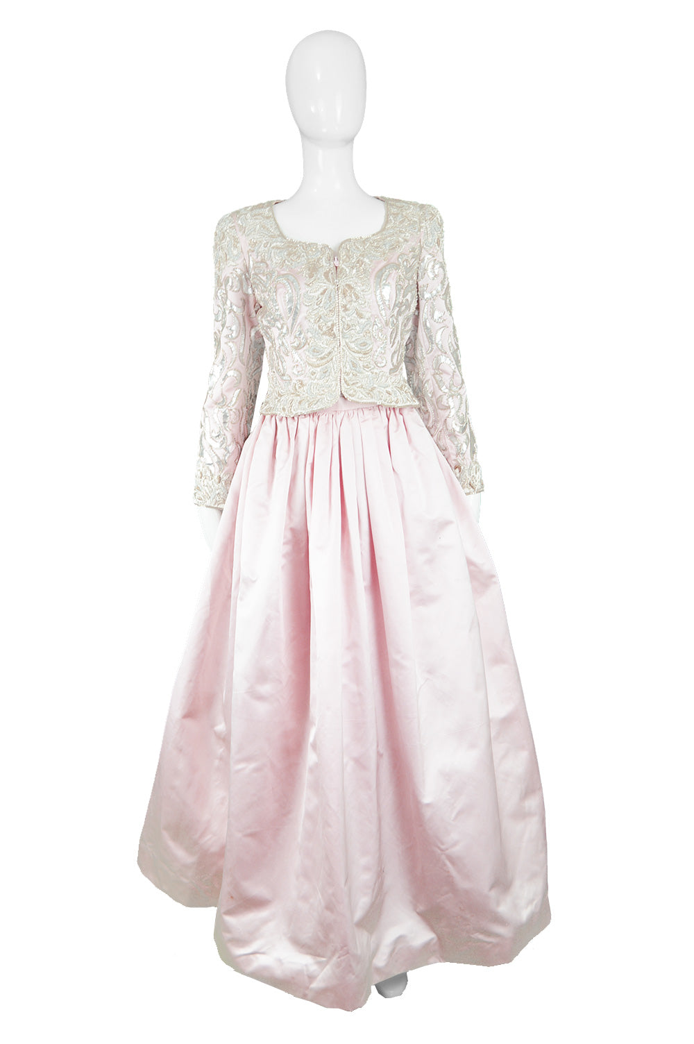 Embroidered Silk Satin Dress & Ball Skirt, 1980s