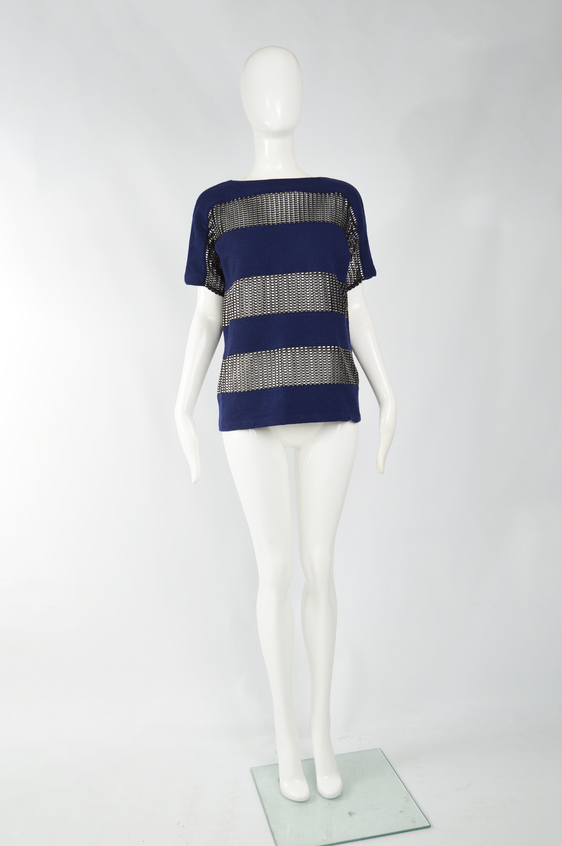 Paco Rabanne Archival Womens Blue Wool & Silver Mesh Shirt, 2000s