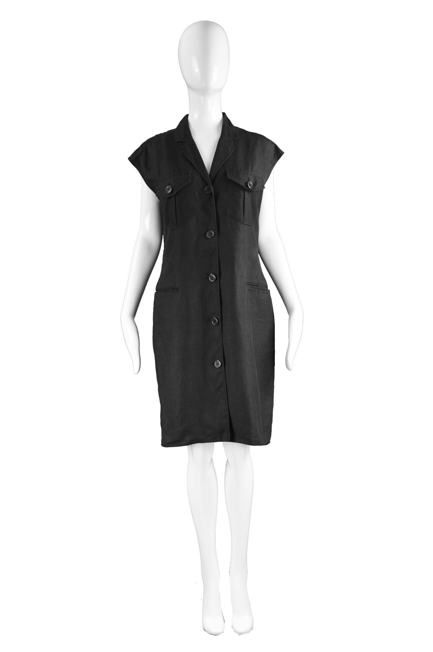 Preowned Black Linen Shift Dress, 1990s