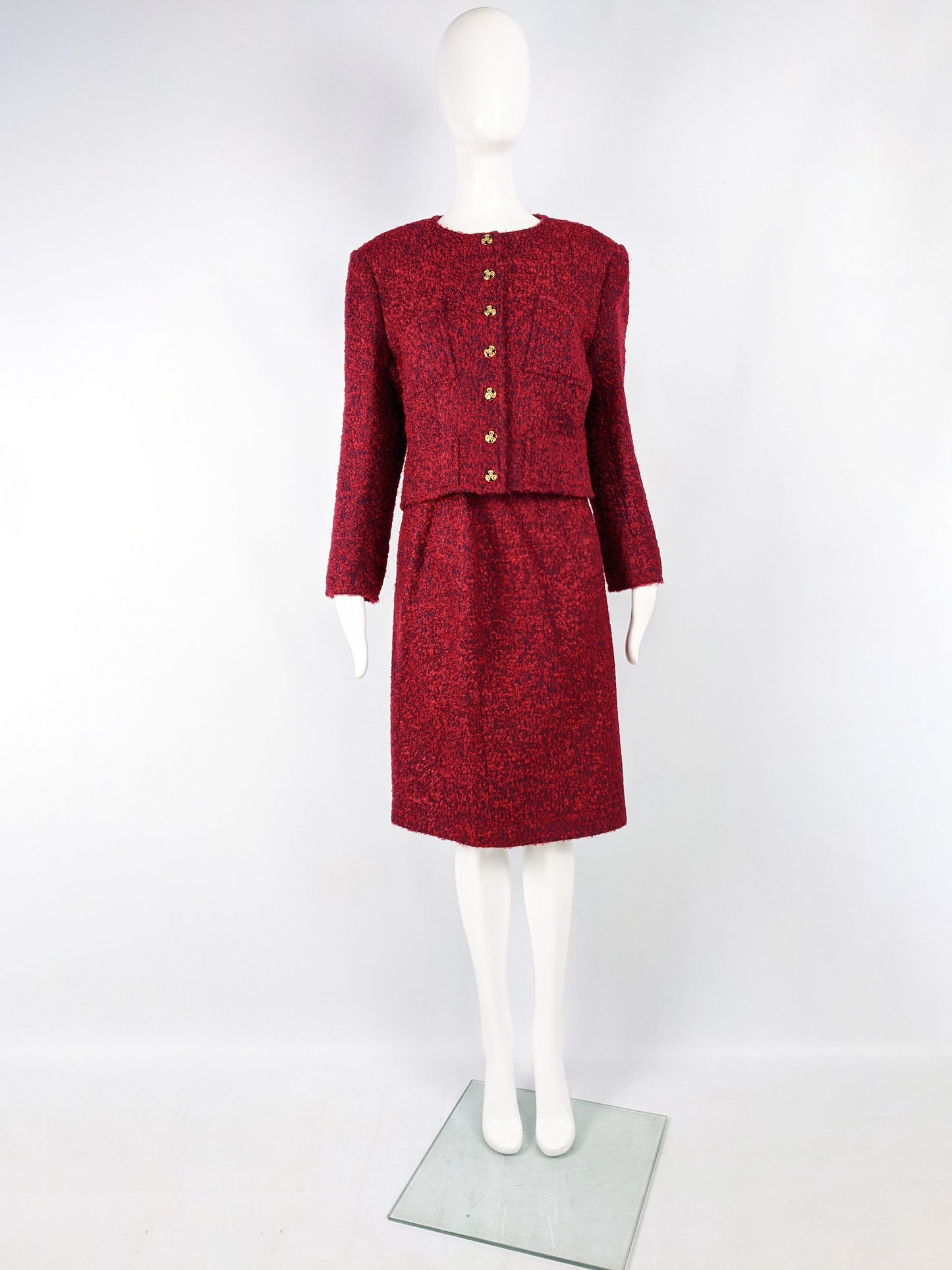 Womens Vintage Red Mohair Tweed 2 Piece Skirt Suit, 1990s