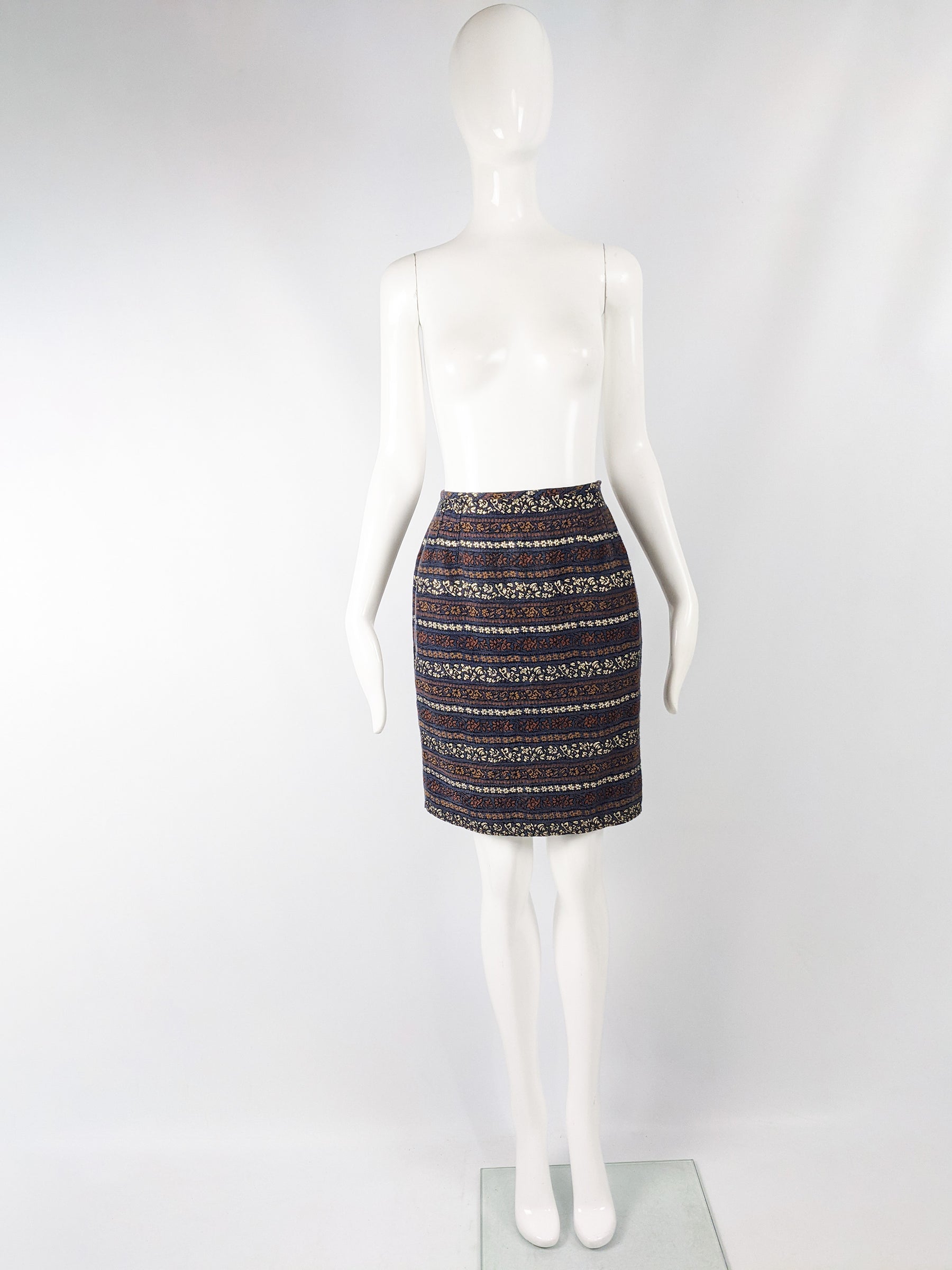 Jean Paul Gaultier Blue Vintage Brocade Pencil Skirt, 1980s