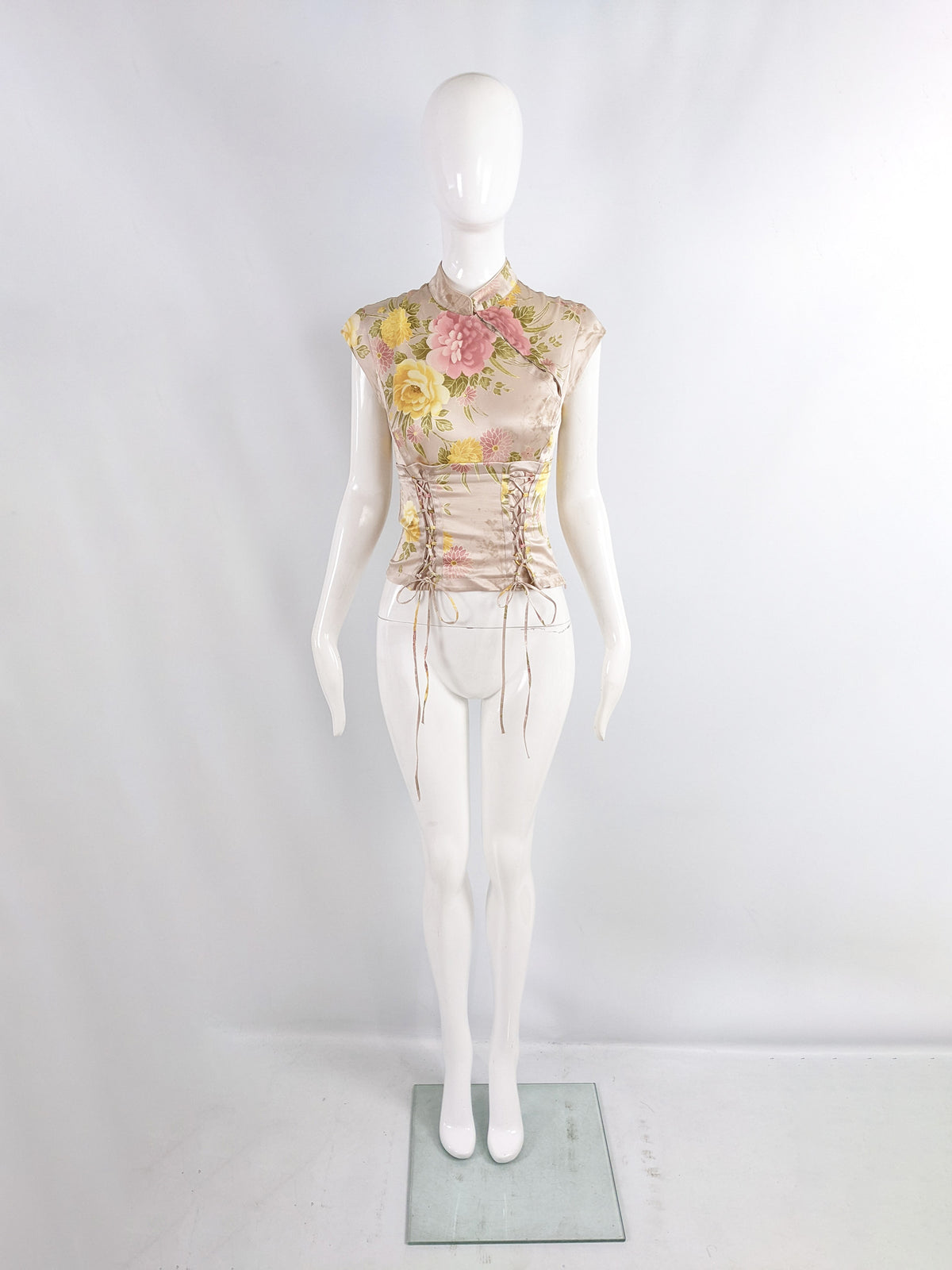 Karen Millen Vintage Y2K Pastel Pink Asian Style Silk Blouse, 2000s