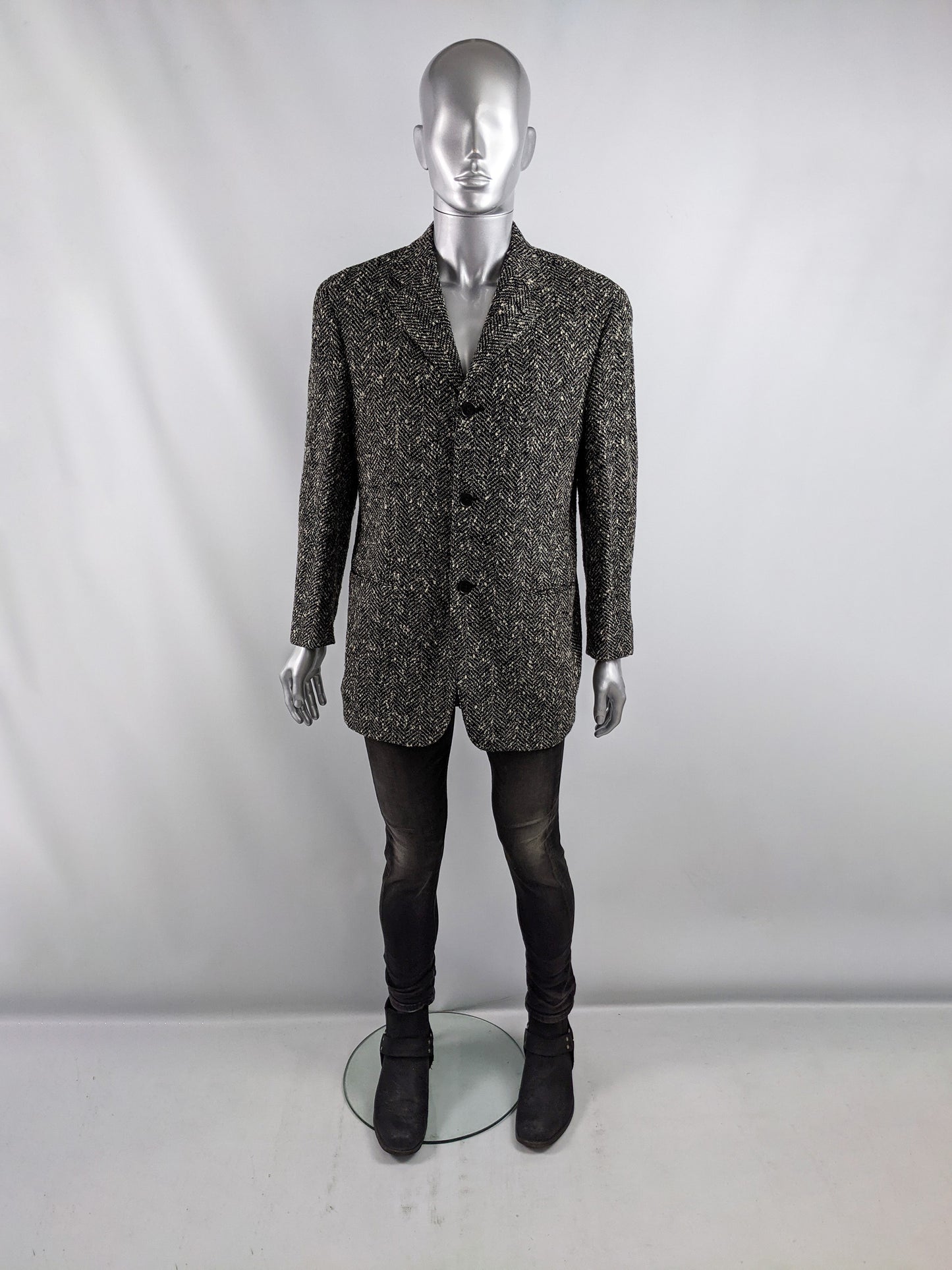 Pal Zileri Vintage Mens Black & White Tweed Blazer, 1980s