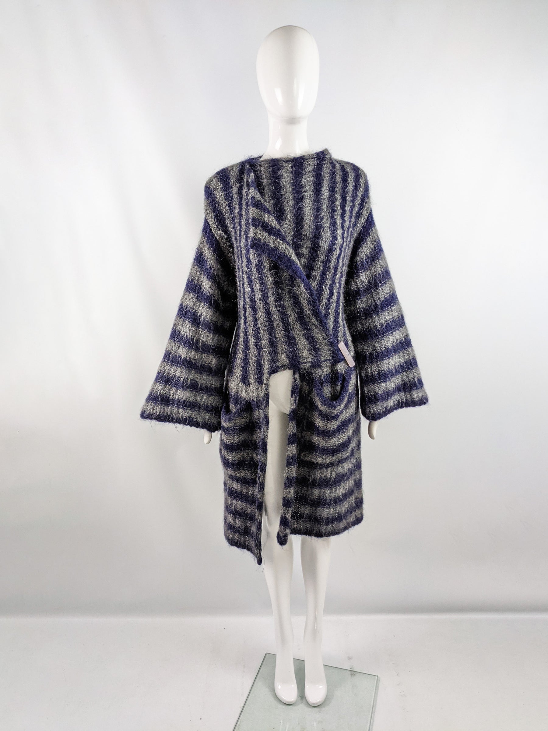 Vintage Striped Kimono Sleeve Mohair Knit Coat, 1980s