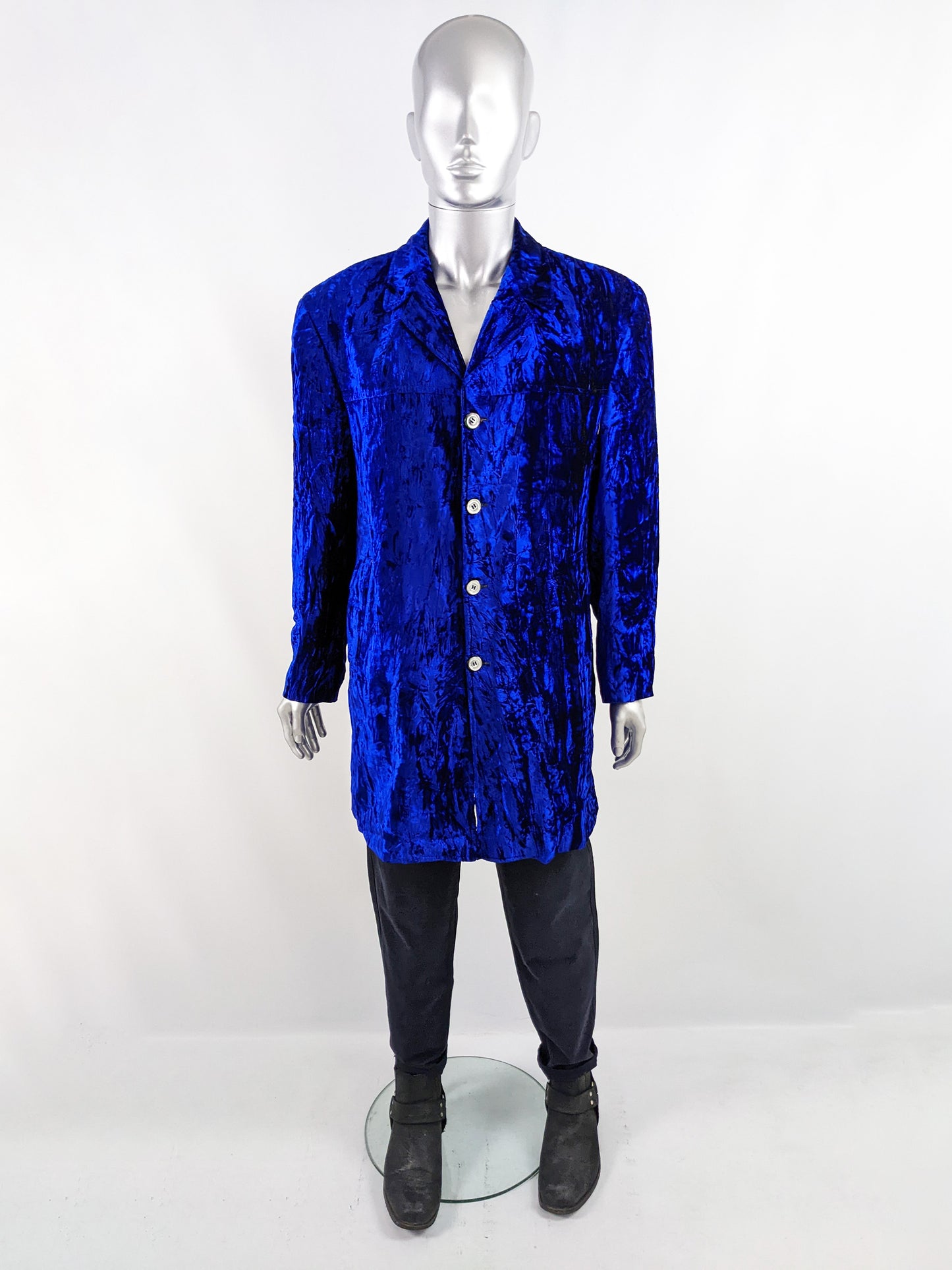 Willson Vintage Mens Bold Blue Crushed Velvet Jacket, 1980s