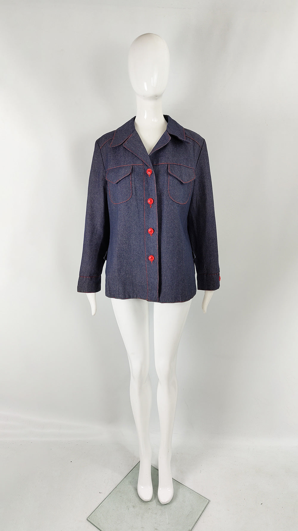 Vintage 70s Western Denim Jacket with Red Buttons, 1970s