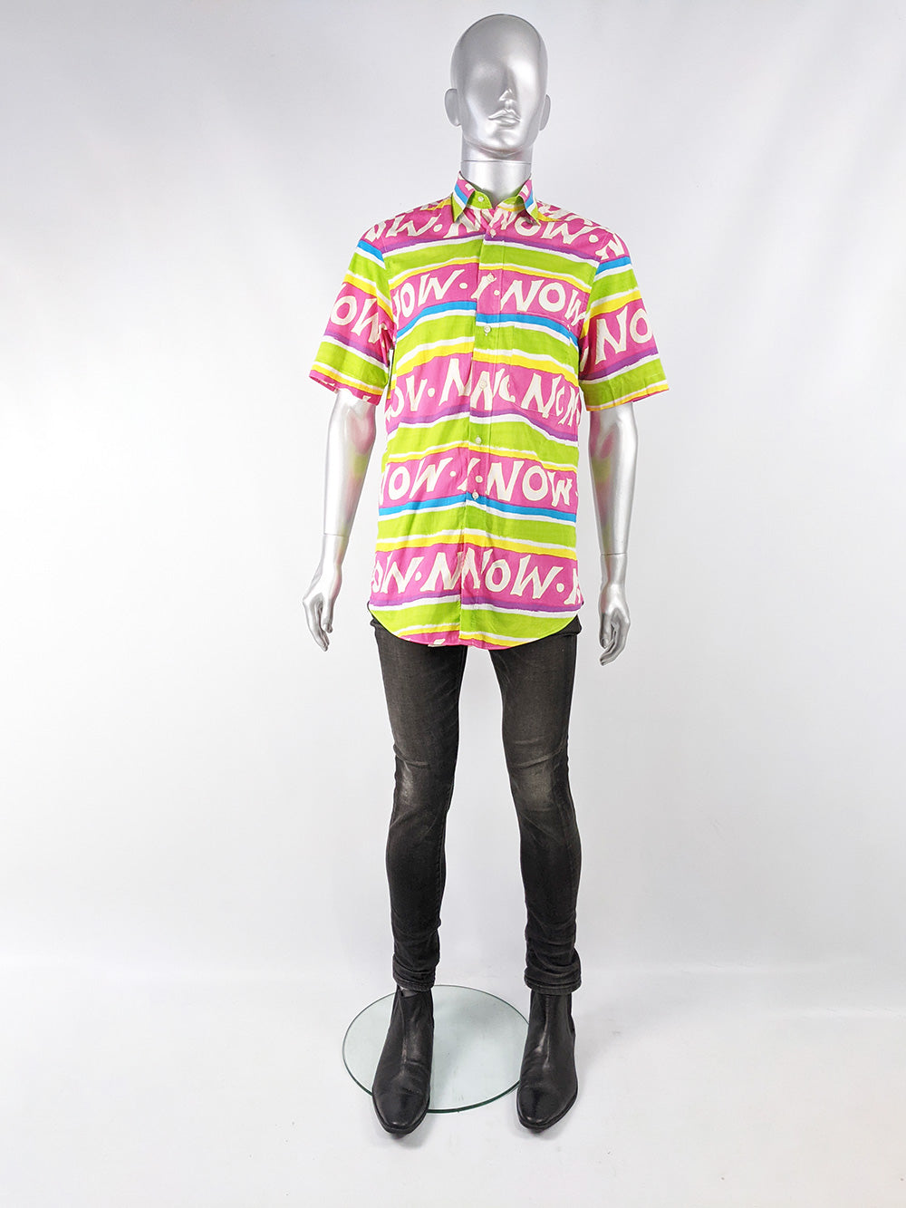 Mens Vintage 'Now' Patterned Short Sleeve Shirt, 1980s
