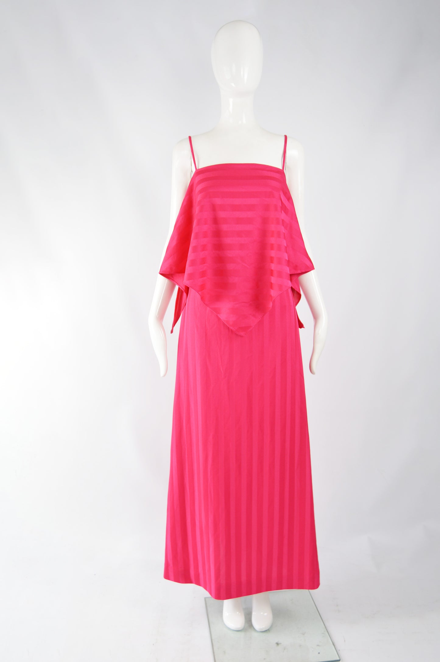 Womens Pink Vintage Tiered Evening Dress, 1970s