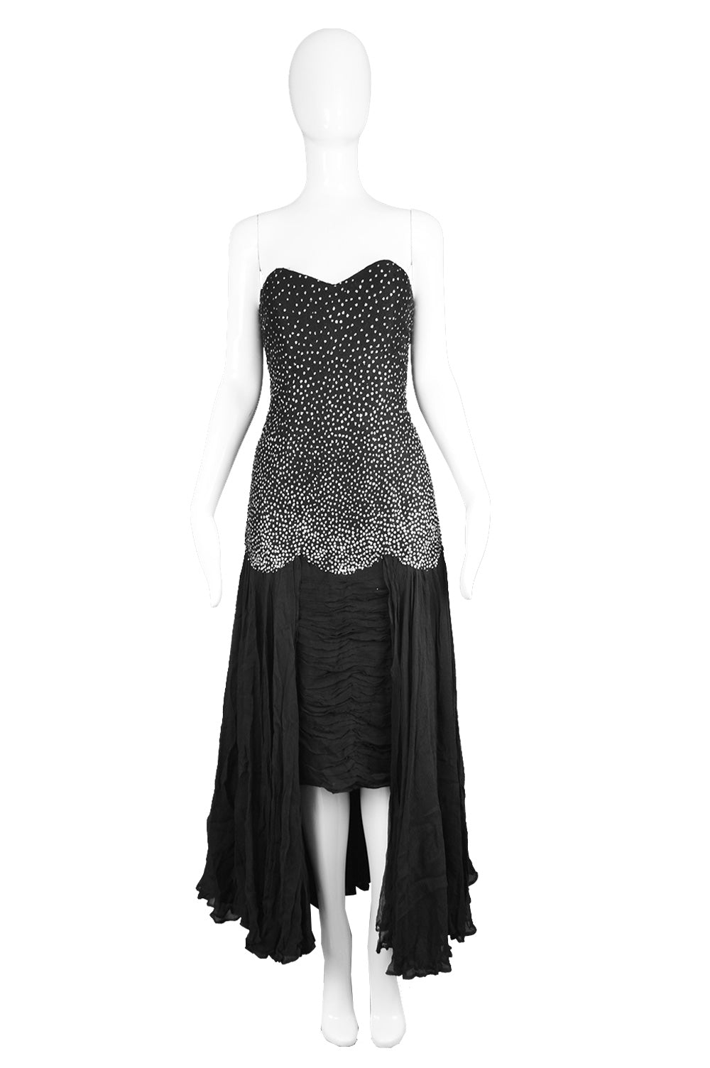 Vintage Sparkly Tulle & Ruched Silk Evening Dress, 1980s