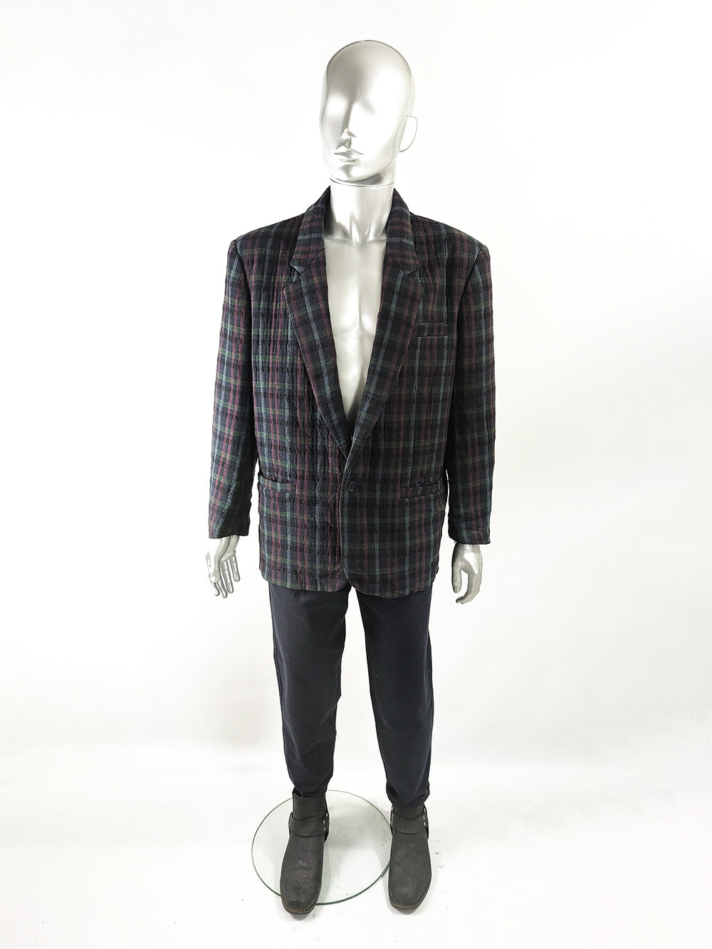 Vintage Mens Italian Checked Bold Shoulder Blazer, 1980s
