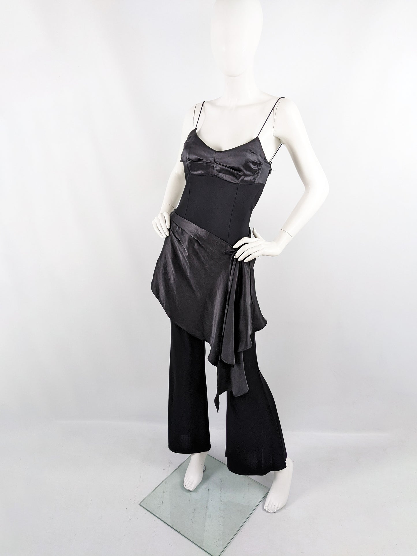 Orna Farho Paris Vintage Sleeveless Silk Flared Leg Jumpsuit, 1990s
