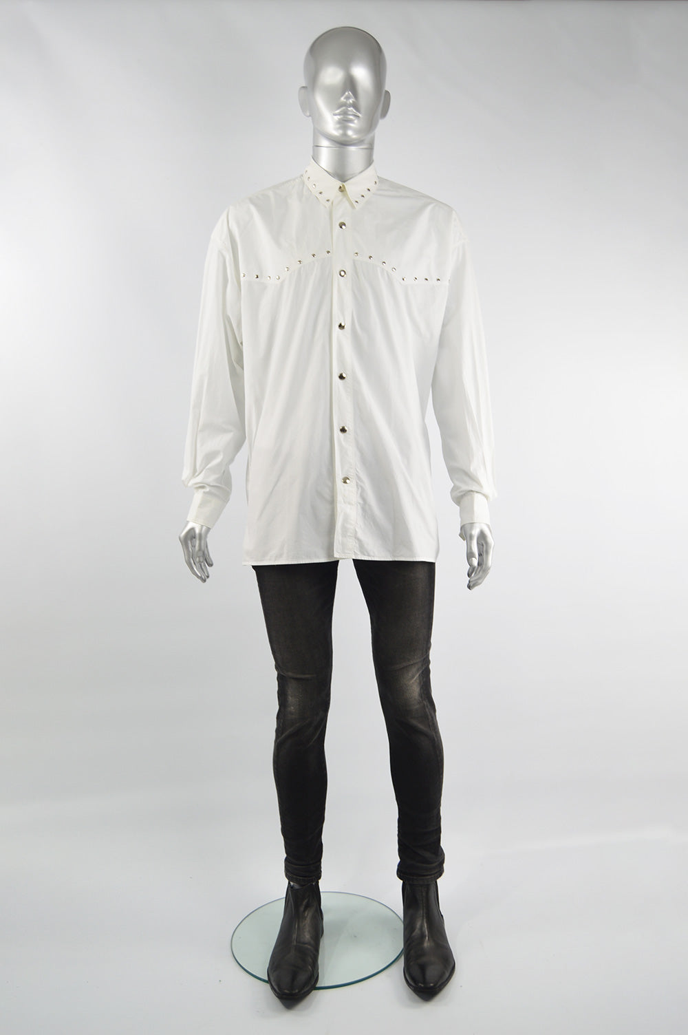 Mens Vintage White Studded Western Style Shirt, 1980s
