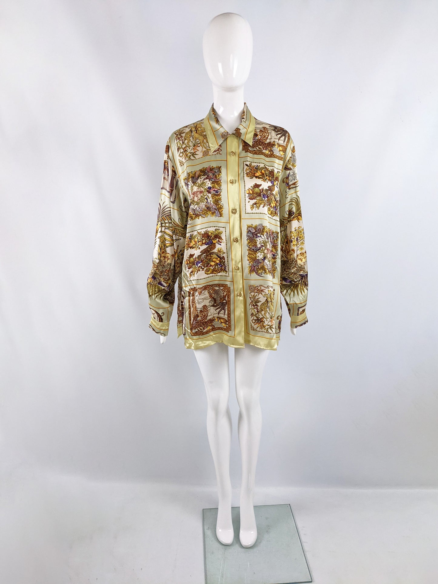 Vintage Womens Satin Animal Print Oversized Blouse, 1980s