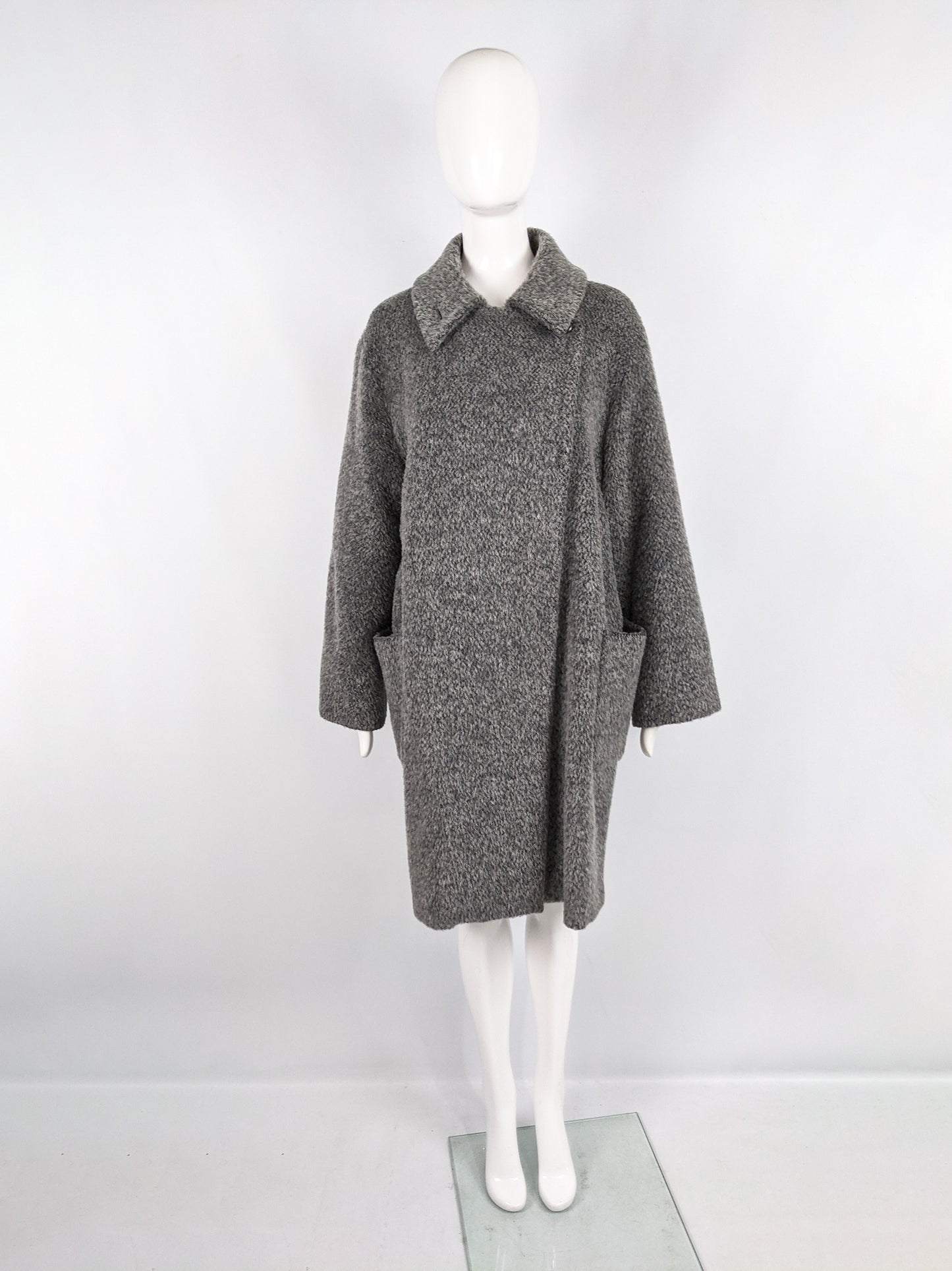 Vintage Grey Mohair, Virgin Wool & Alpaca Minimalist Coat, 1990s