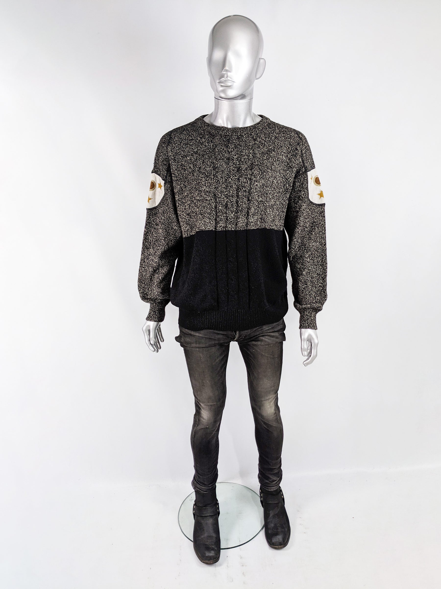 Iceberg Vintage Mens Grey & Blue Marl Pullover Jumper, 1990s