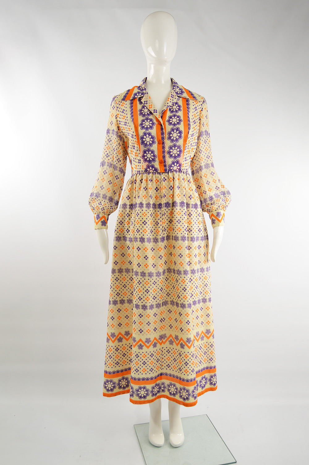 Vintage Cotton Voile Boho Maxi Dress, 1970s