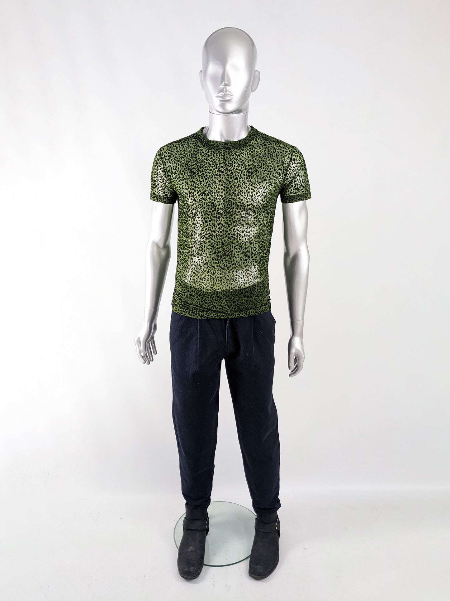 Gianni Versace Versus Vintage Mens Green Sheer Mesh Shirt, 1990s