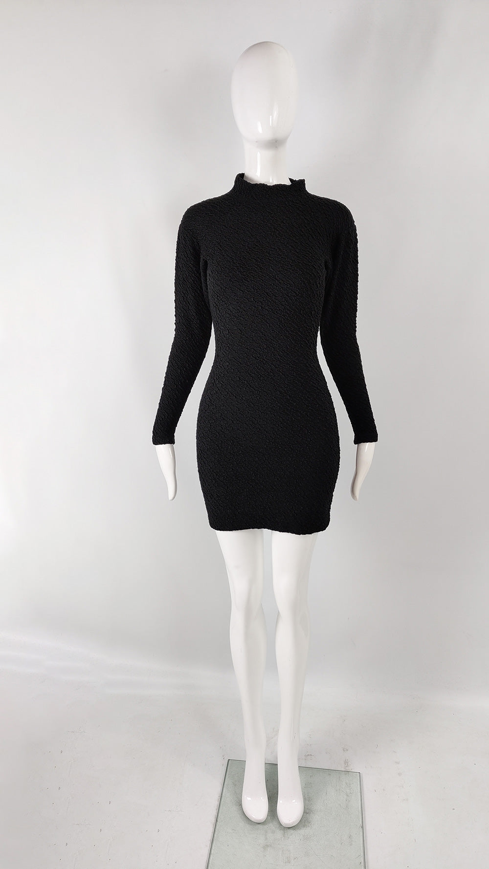 Fiorucci Vintage Crinkled Long Sleeve Cut Out Bodycon Dress, 1980s