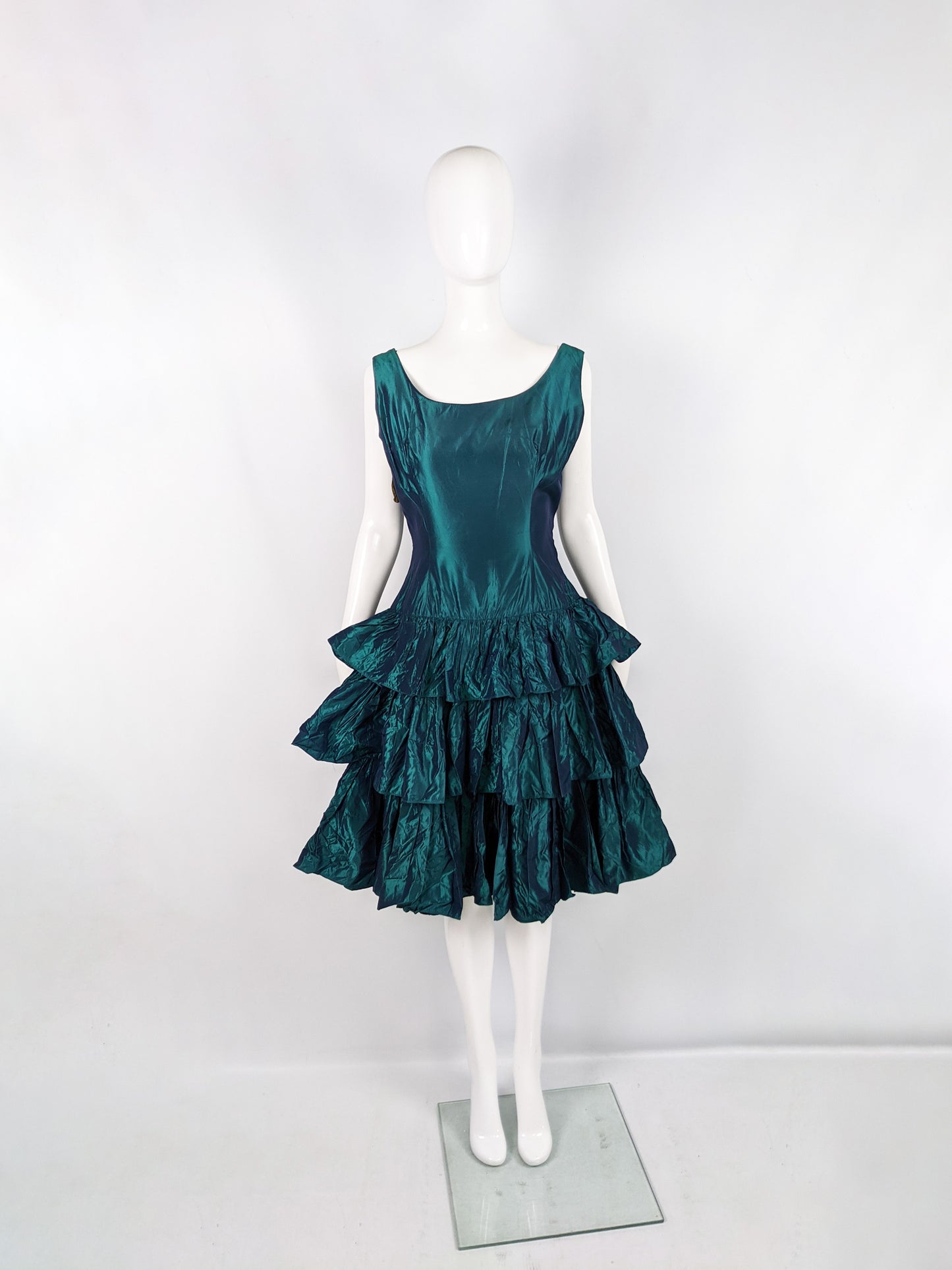 Vintage Ruffled Tier Drop Waist Taffeta Party Dress, 1950s