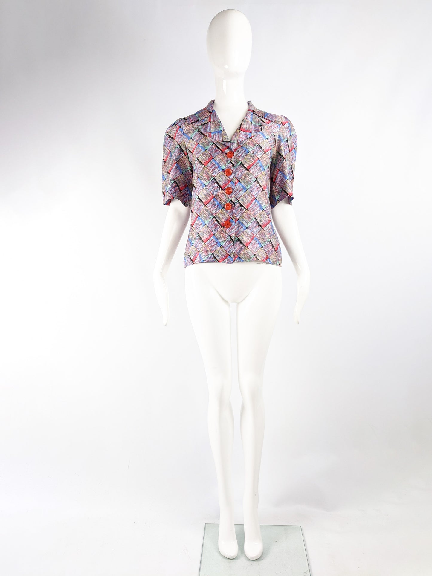 Vintage Womens Short Puff Sleeve Blouse, 1970s