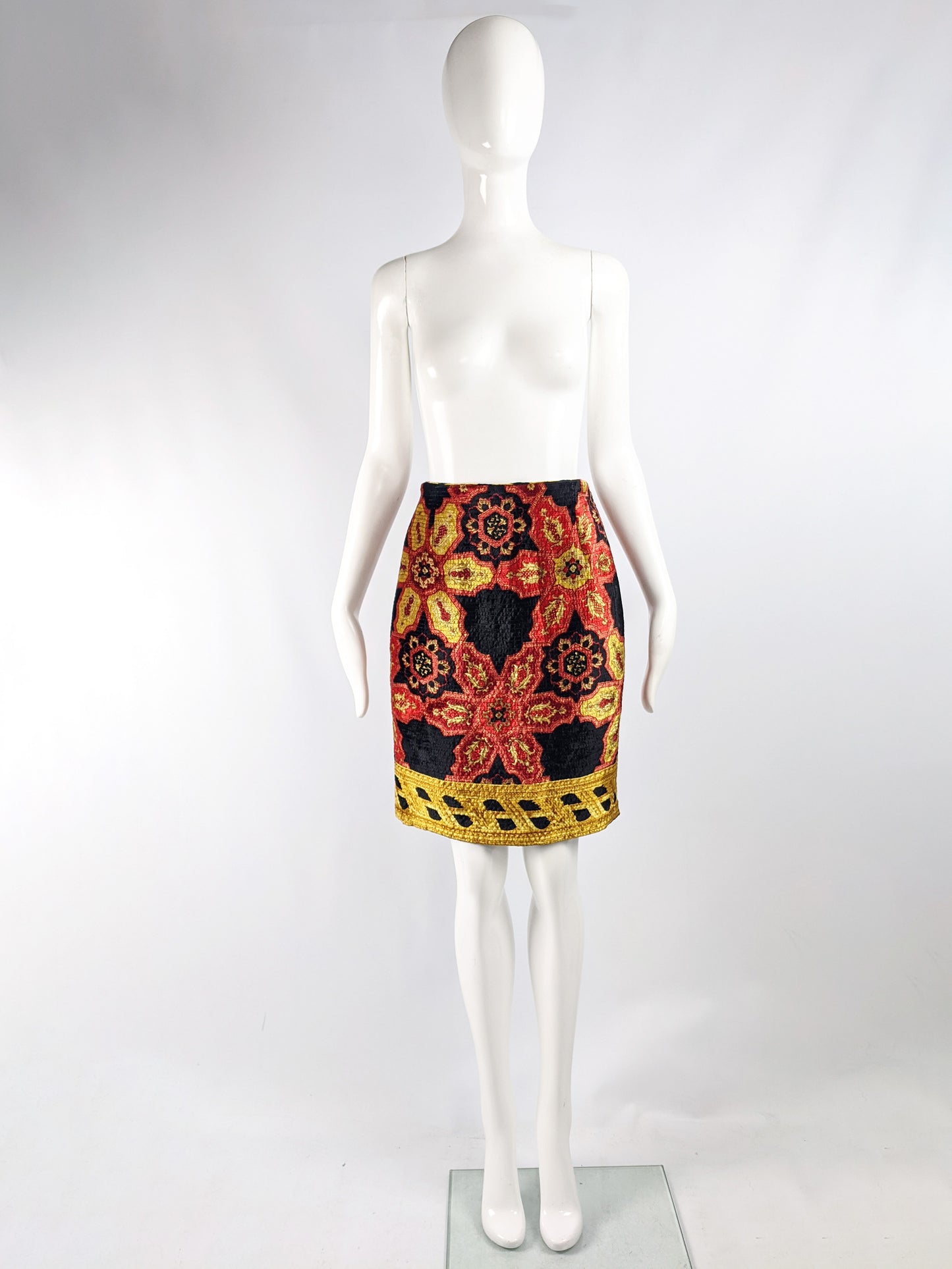 Vintage Baroque Print Velvet Party Skirt, 1980s