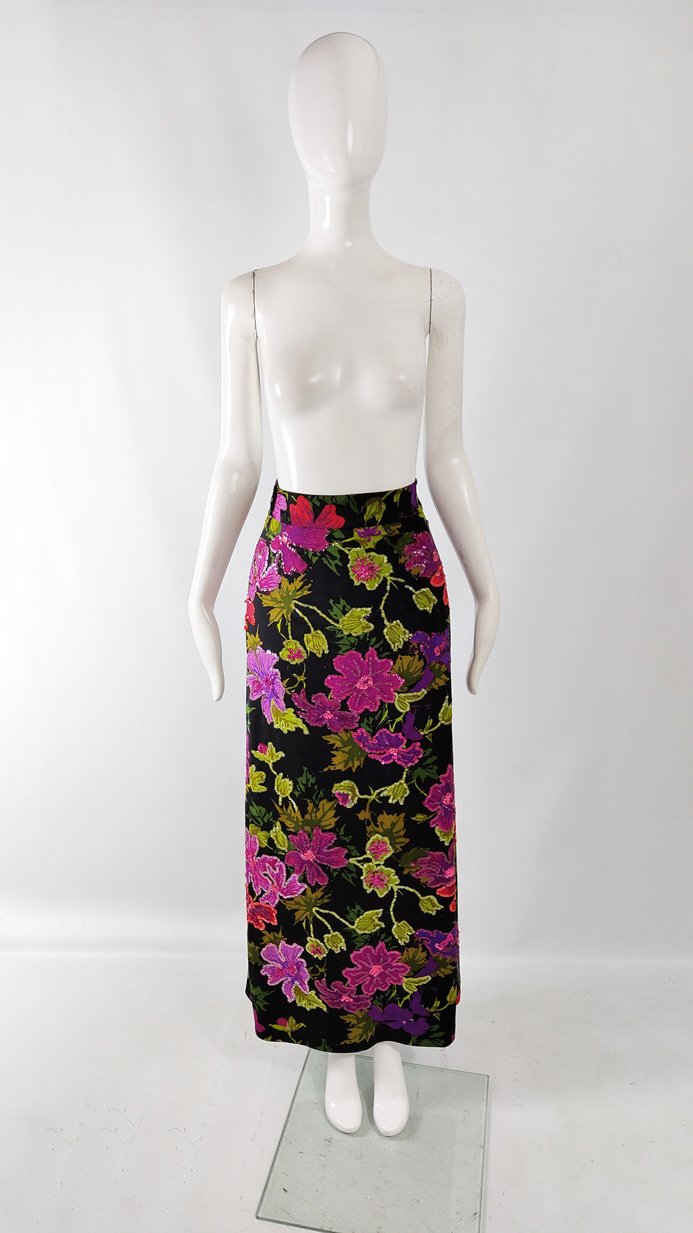 Vintage Italian Sequin Floral Maxi Skirt, 1980s