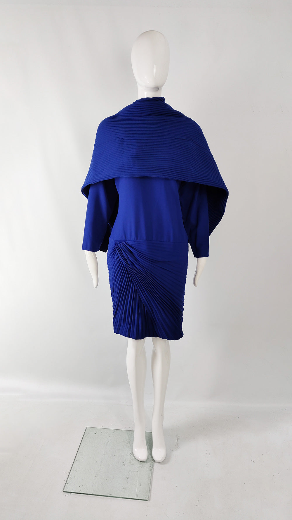Gianni Versace Couture Blue Wool Pleated Dress & Scarf, Fall 1989