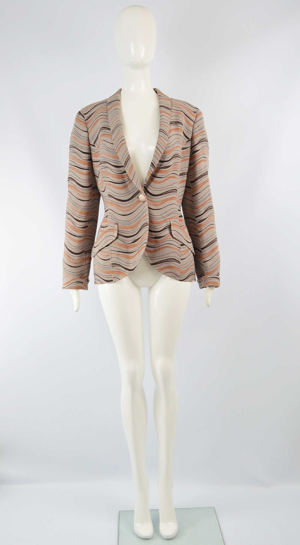 Womens Vintage Taupe & Orange Crepe Sculptural Blazer, 1980s