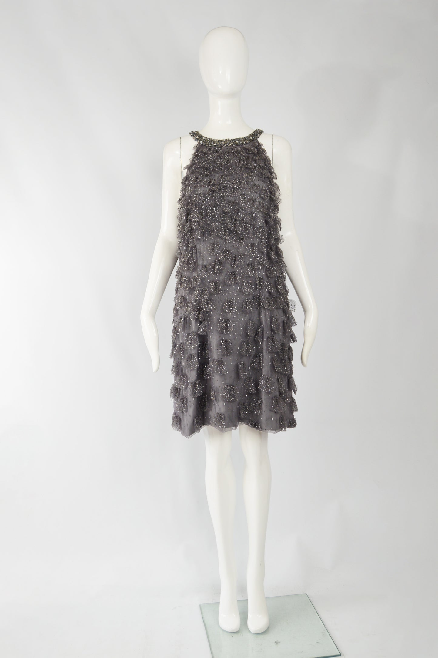 Vintage Sleeveless Beaded Ruffled Party Dress, 1990s
