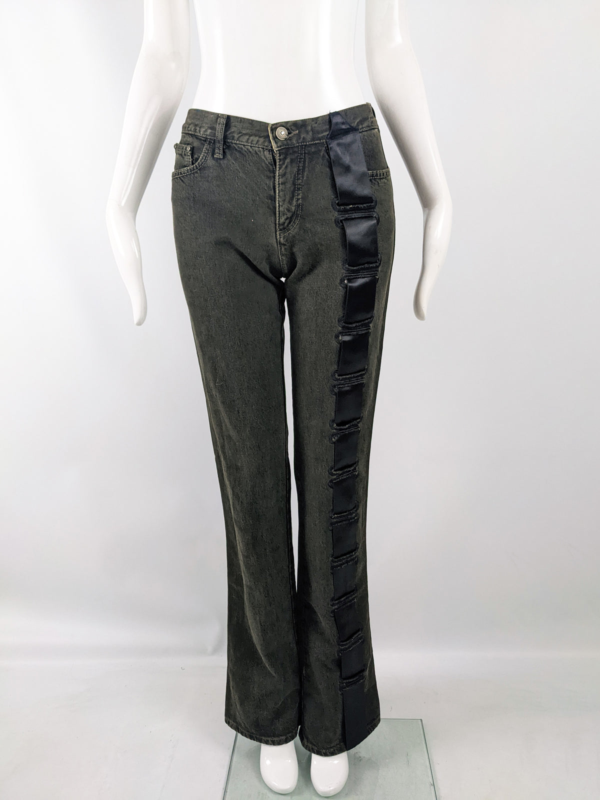Voyage Passion Vintage Womens y2k Woven Ribbon Jeans, 2000s