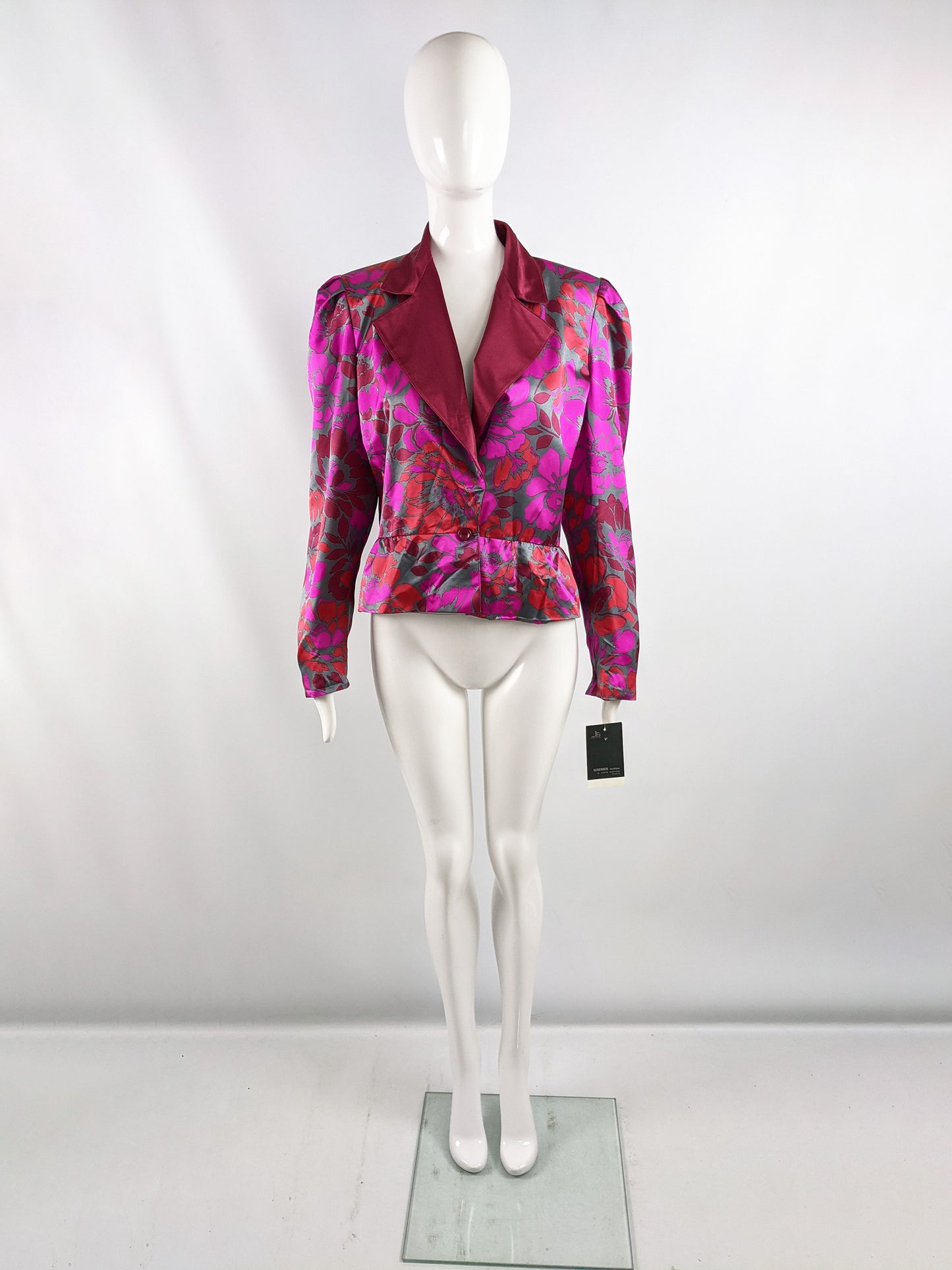 Jean Louis Scherrer Vintage Womens Fuchsia Silk Peplum Jacket, 1980s