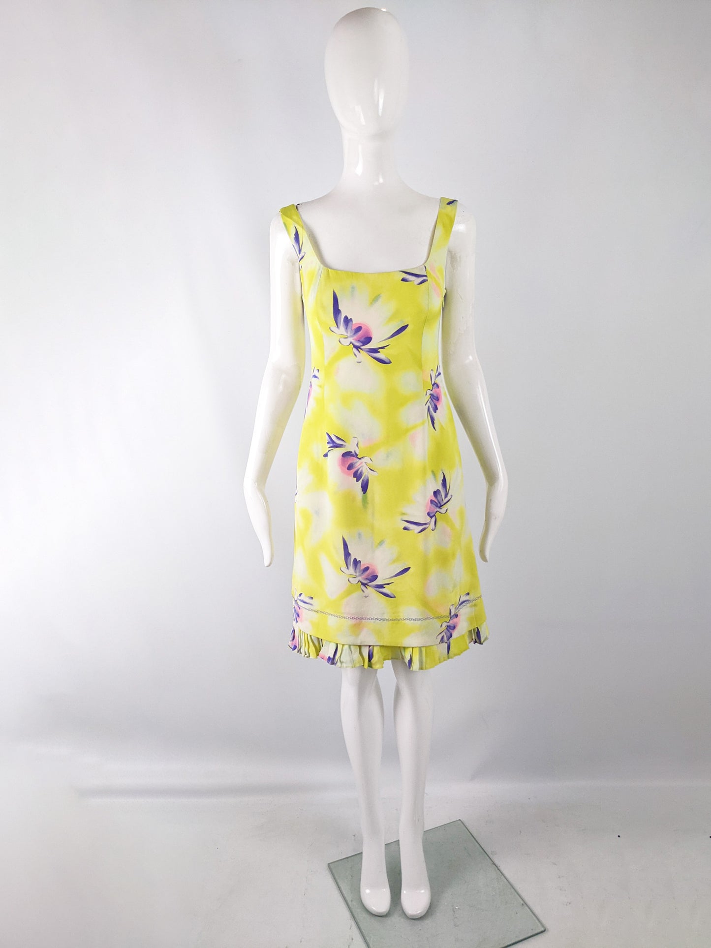 Gianni Versace Vintage Yellow Silk Floral Dress, 1990s