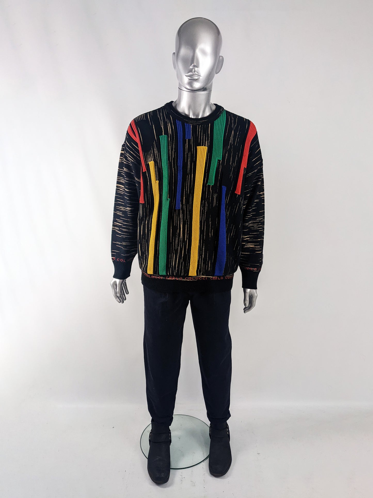 Carlo Colucci Vintage Mens Black Wool Blend Jumper, 1980s