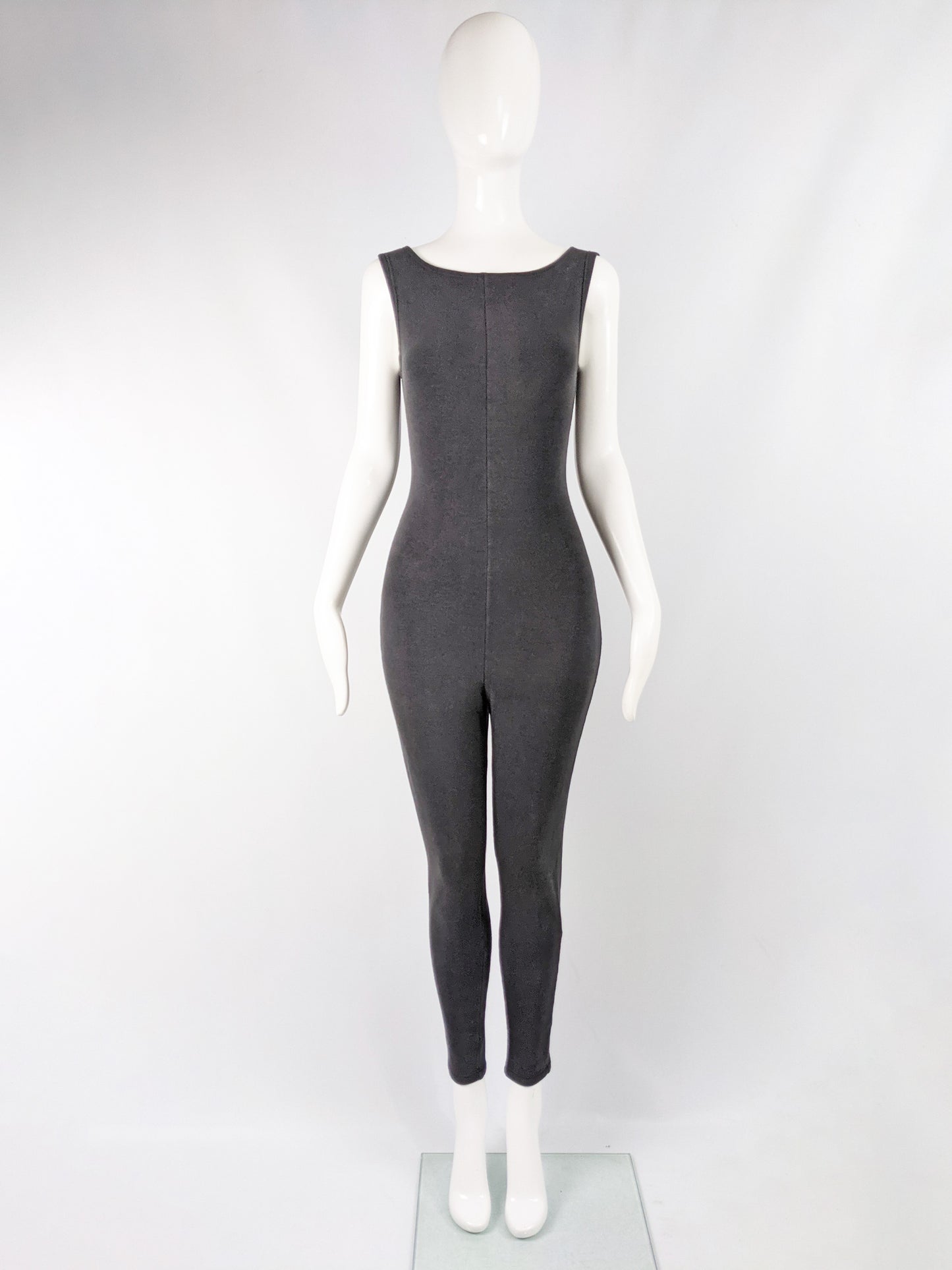 Womens Vintage Bodycon Jersey Sleeveless Catsuit, 1980s
