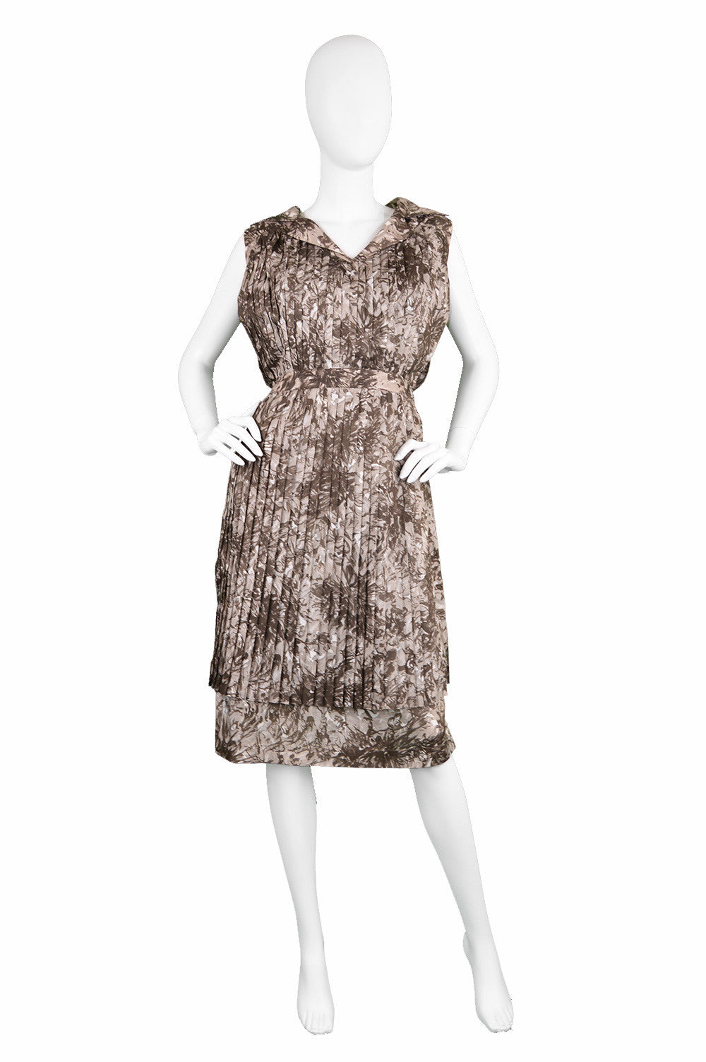 Vintage Frank Usher dress in a brown floral printed fabric, 1960s