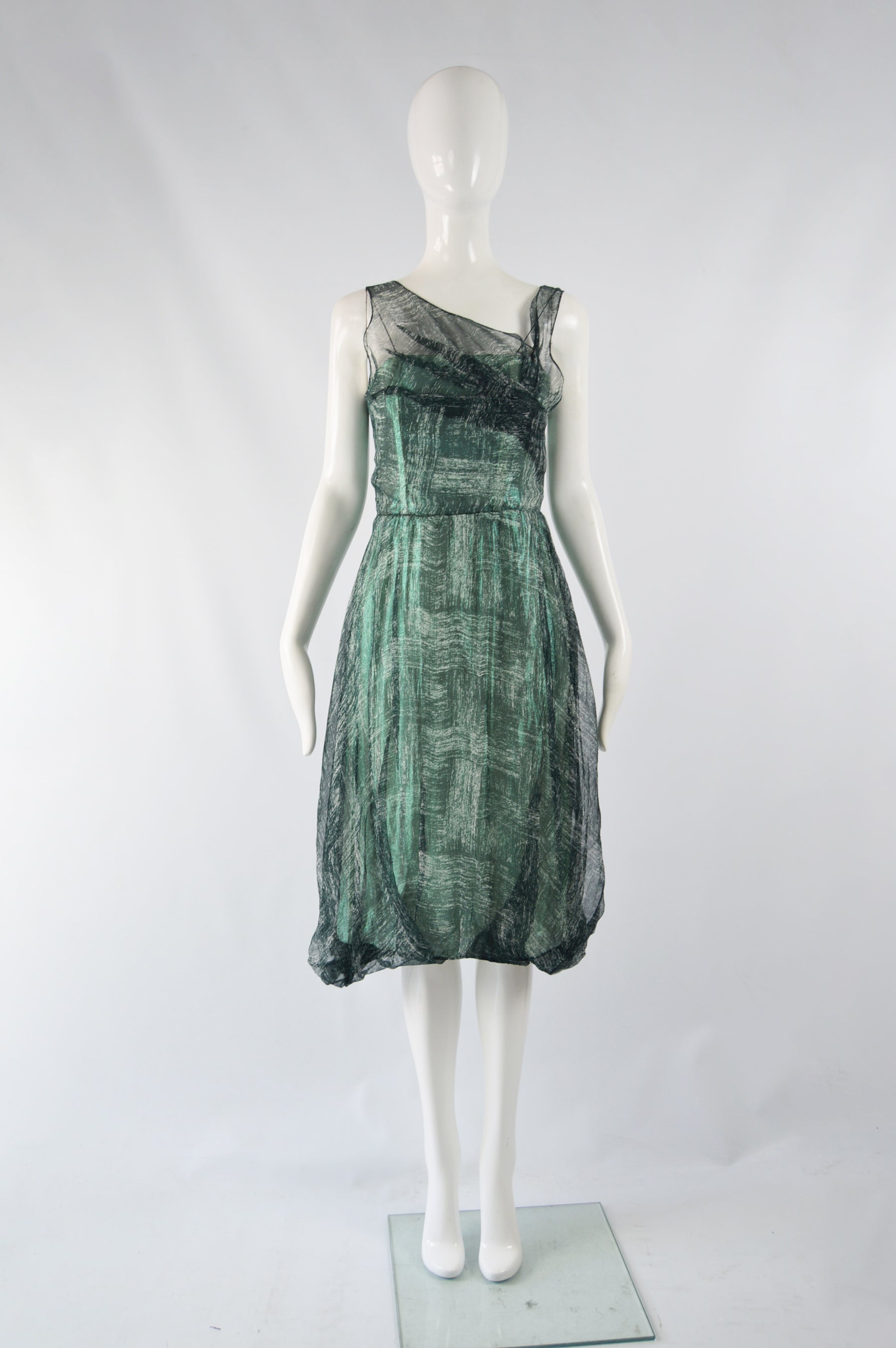 Vintage Metallic Green Bubble Hem Evening Dress, A/W 2004