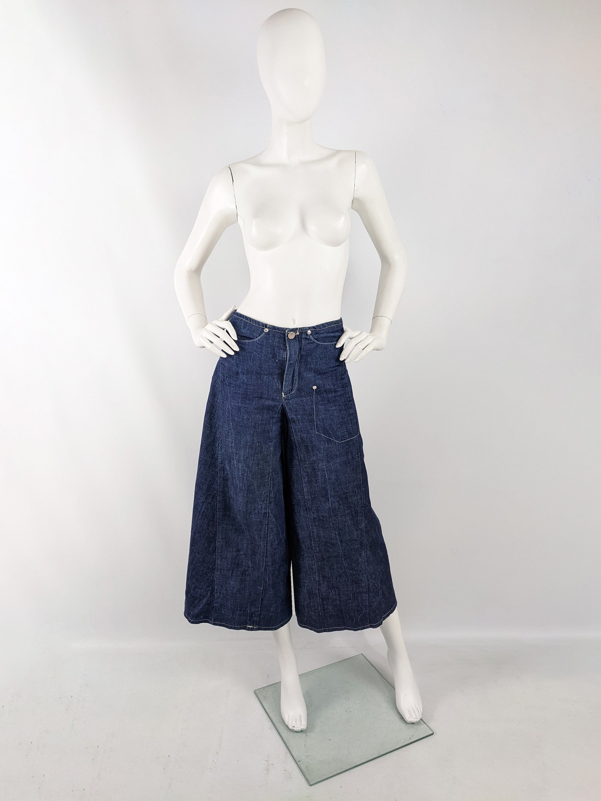 Vintage Womens Denim Culotte Wide Leg Shorts 1990s
