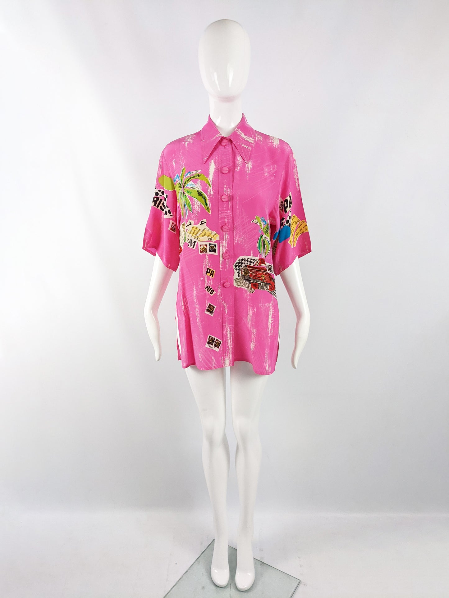 Jean Louis Scherrer Vintage Pink Tropical Blouse, 1980s