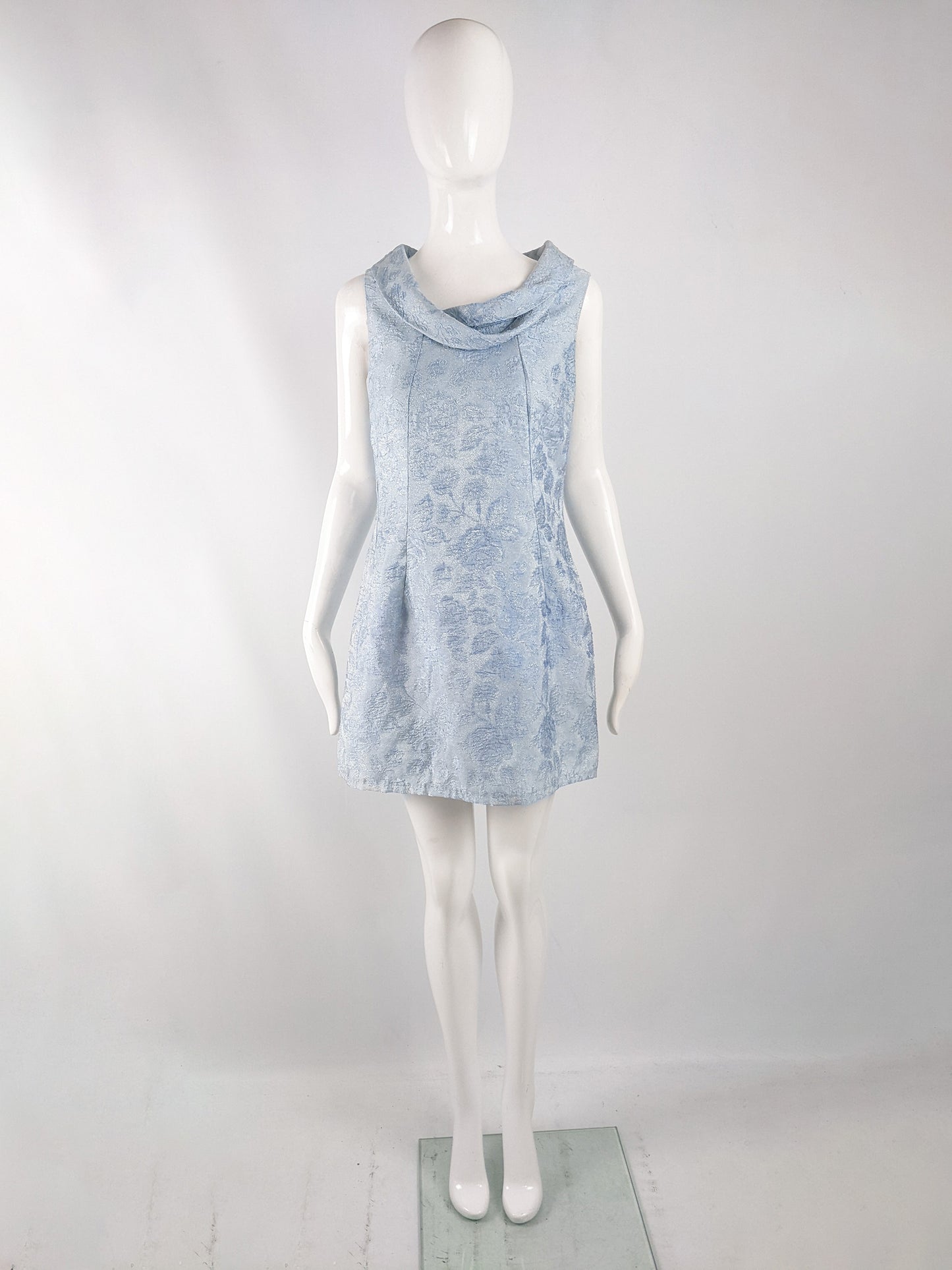 Vintage 1960s Pastel Blue Metallic Brocade Cocktail Dress