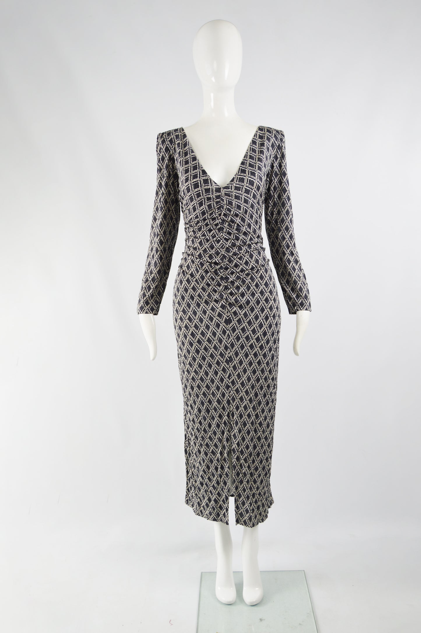 Barocco Roma Vintage Long Sleeve Plunge Neck Dress, 1970s