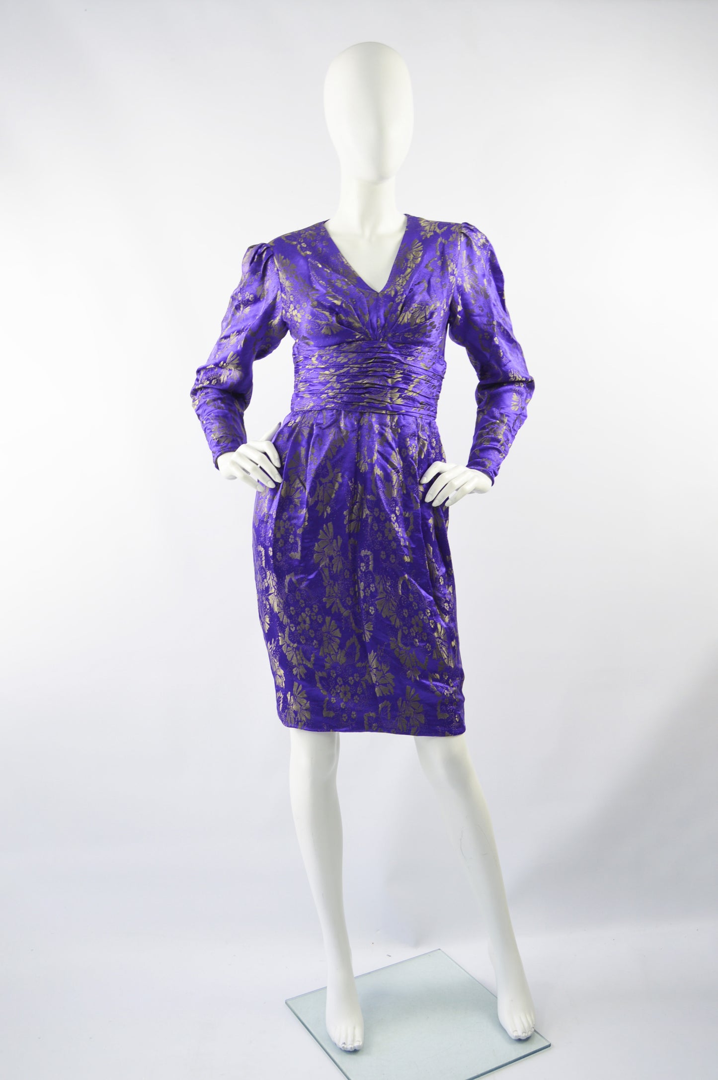 Preowned Blue & Gold Vintage Silk Party Dress, 1980s