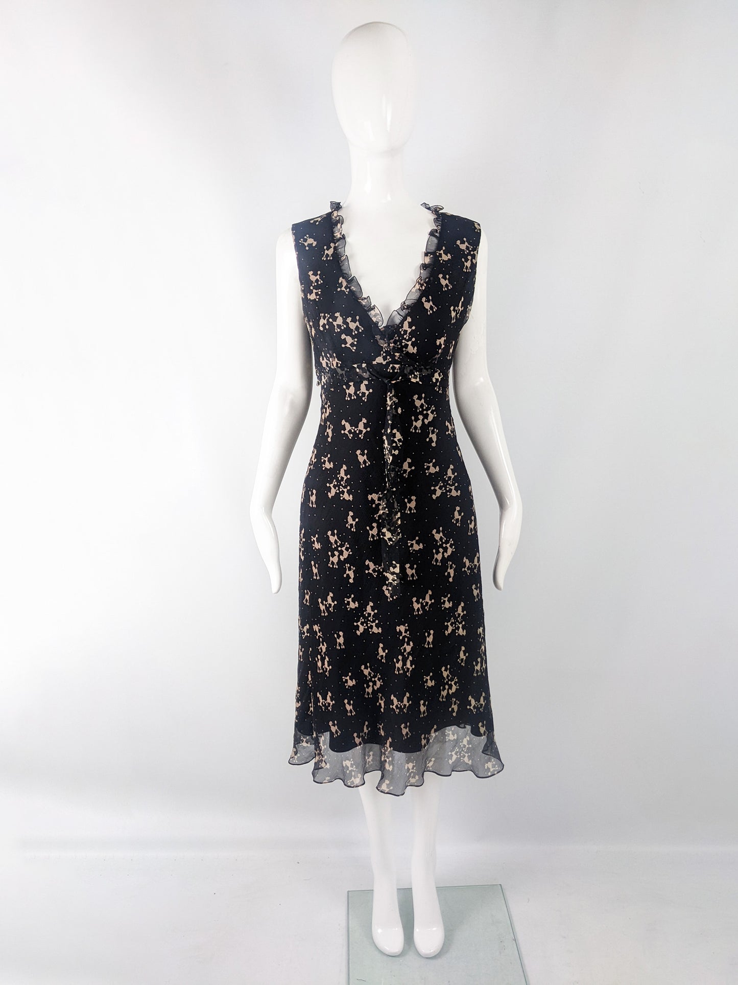 Ronit Zilkha Vintage Poodle Print Silk Chiffon Dress, 2000s