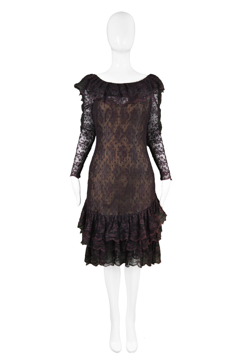 Purple and Black Lace dress by Victor Costa at Harvey Nichols, 1980s