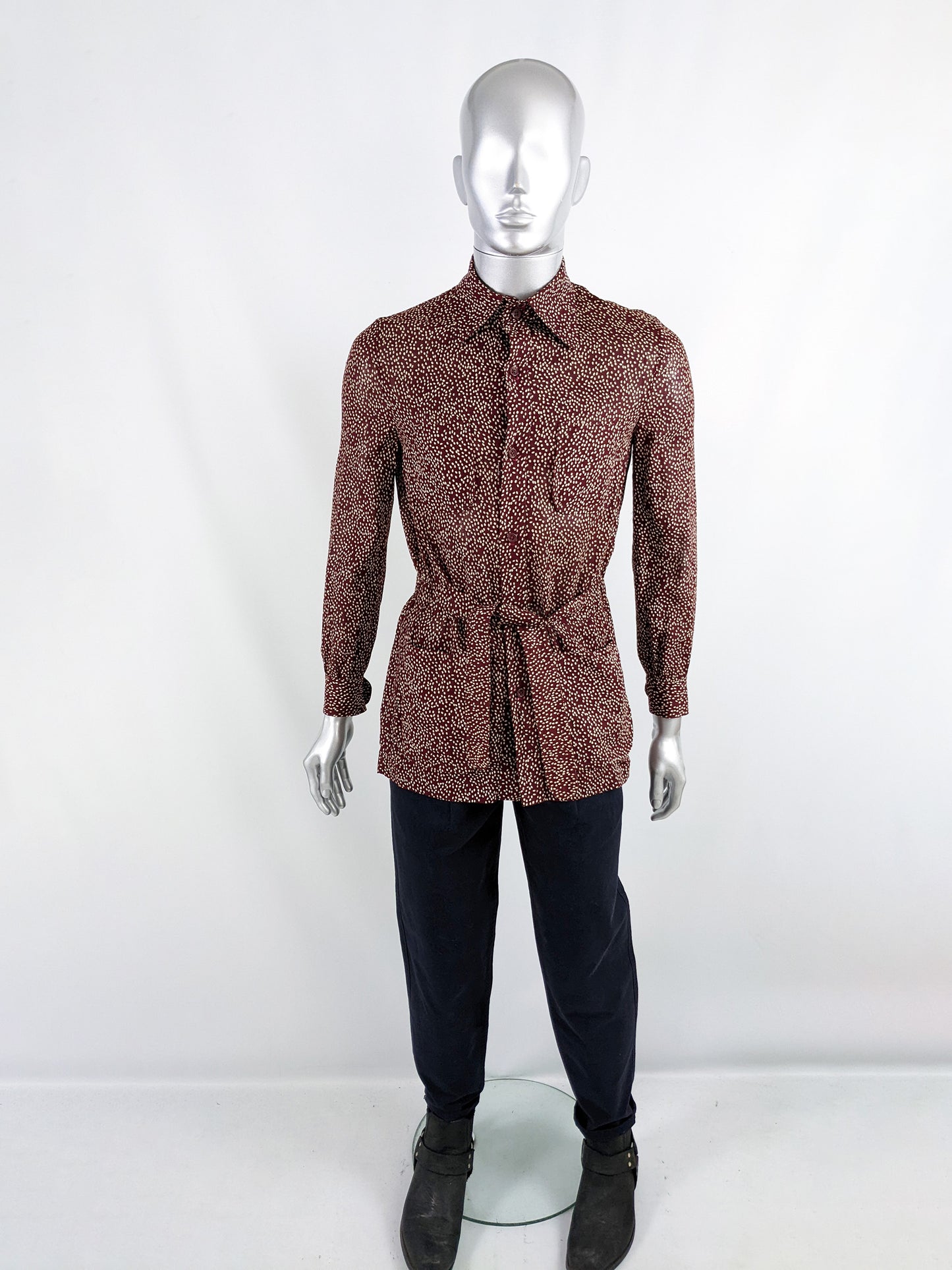 Hardy Amies Vintage Mens Burgundy Lightweight Wool Belted Jacket, 1960s