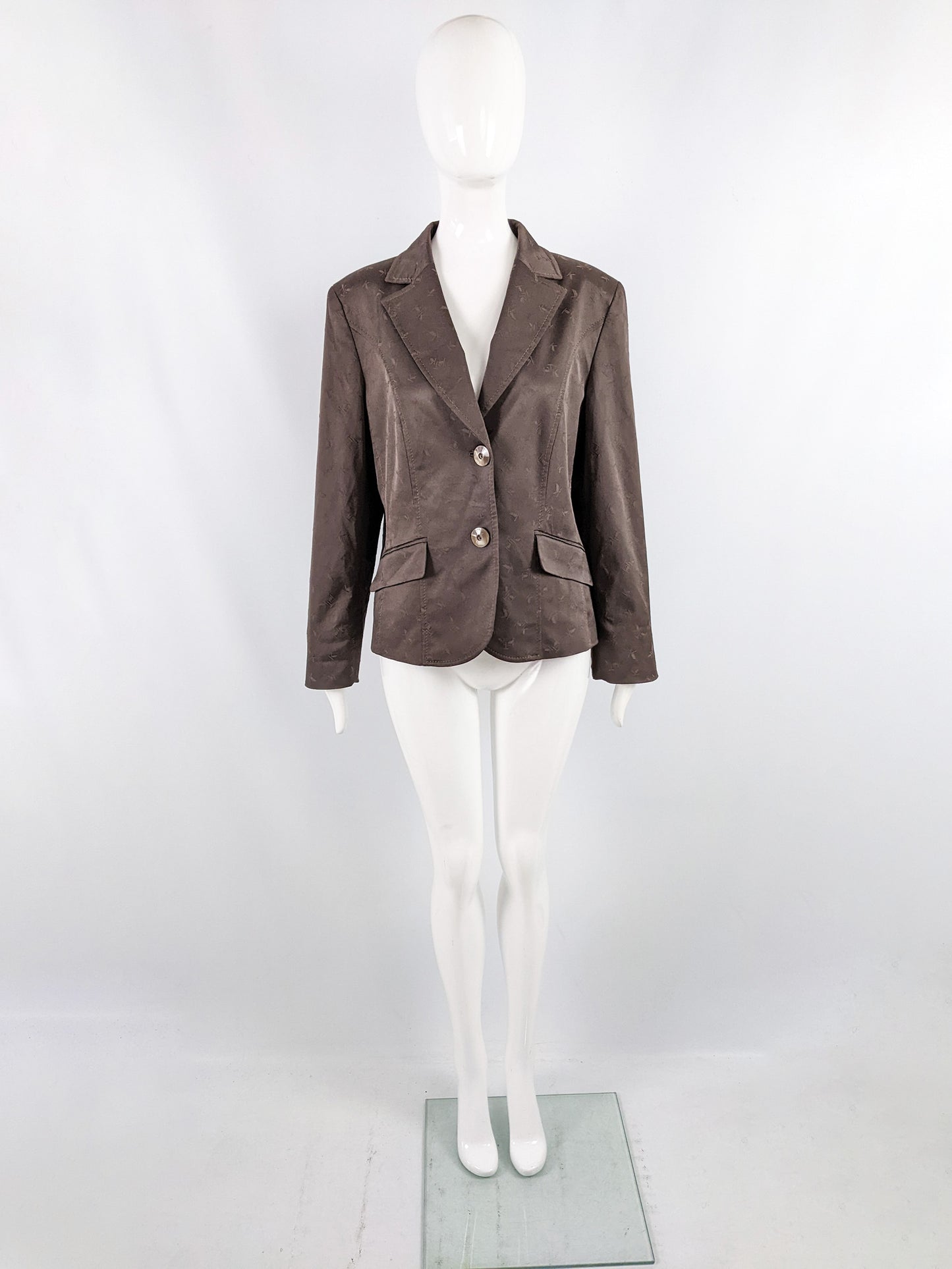Krizia Vintage Spellout Jacquard Shoulder Padded Blazer Jacket, 1990s