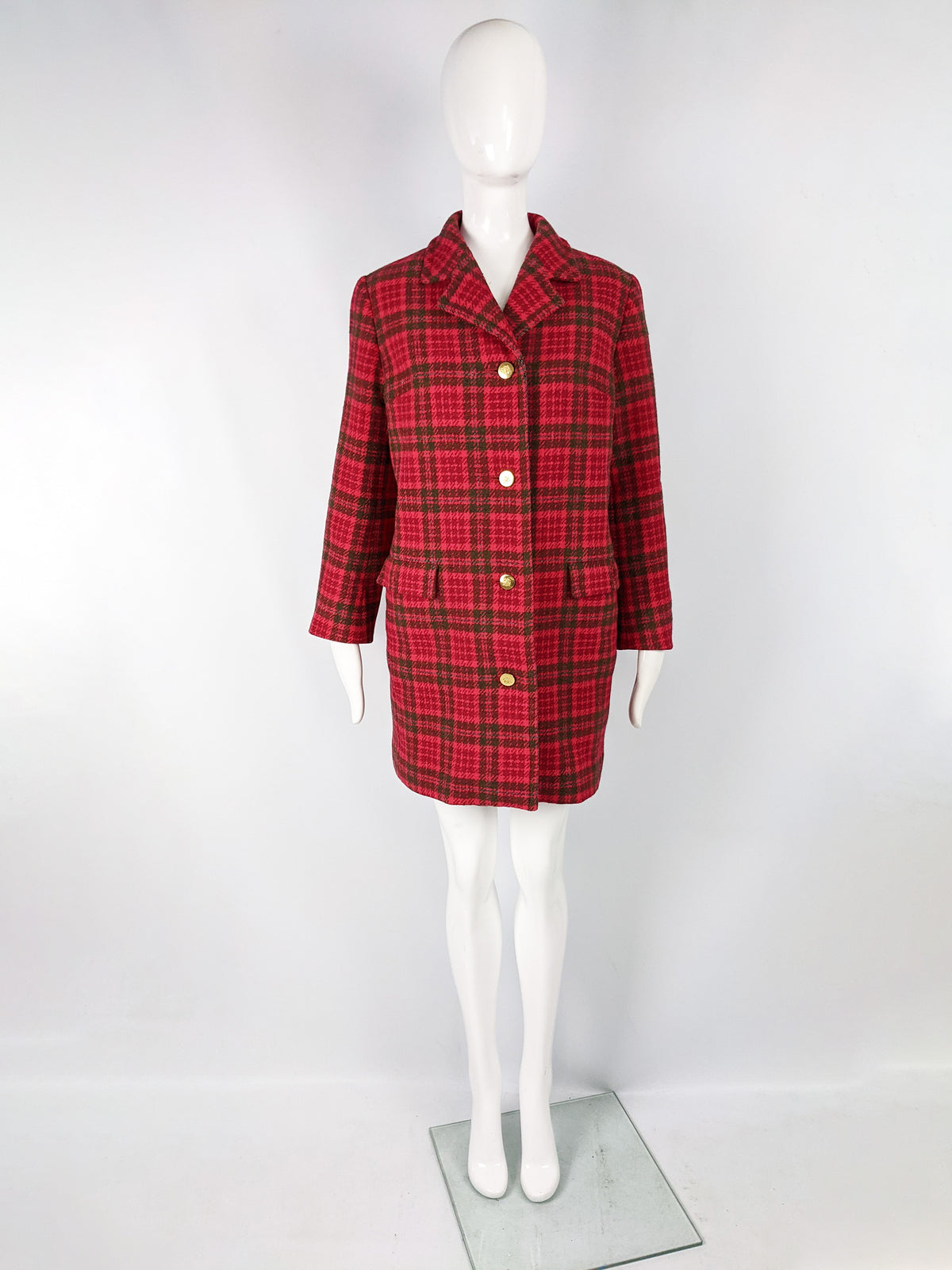Aquascutum Womens Vintage Red Tweed Coat, 1980s