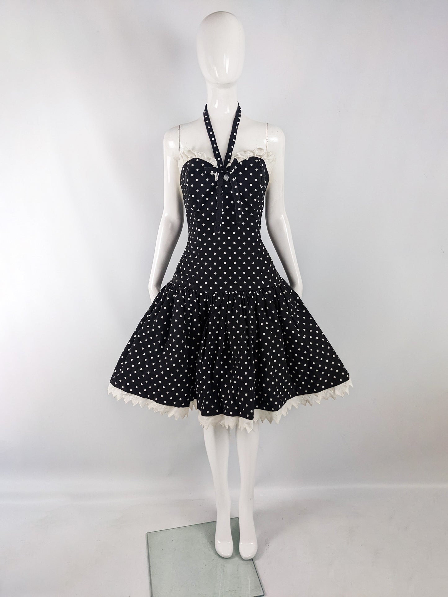 Victor Costa Vintage Halterneck Polka Dot Party Dress, 1980s