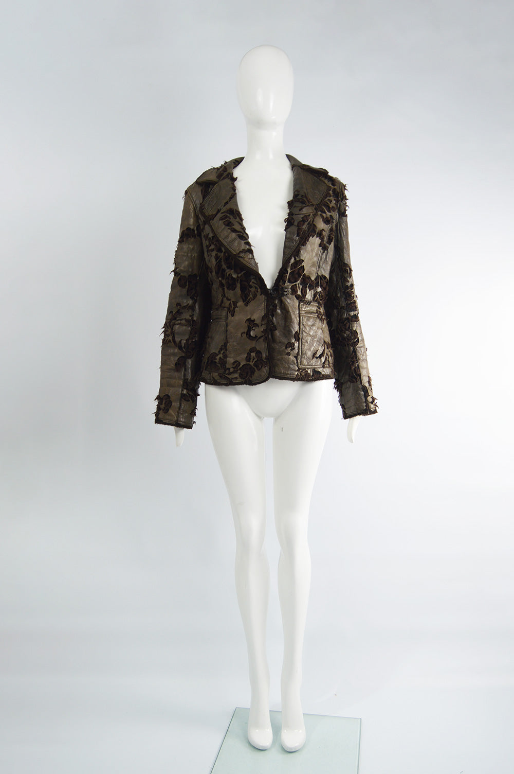 Sylvie Schimmel Paris Vintage Brown Cut Out Leather & Shearling Jacket, 1990s